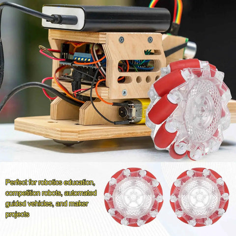 Omnidirectional Mecanum Wheel Set For Smart Robot Cars With Hexagonal Universal Pins And Screws 66mm ABS Rubber Wheels By MECCANIXITY