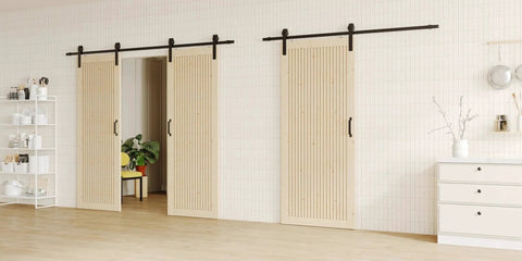 42 Inch By 84 Inch Sliding Barn Door With Wood Slat Design And Hardware Kit Solid Pine Wood For Living Room Pantry And Home Offices