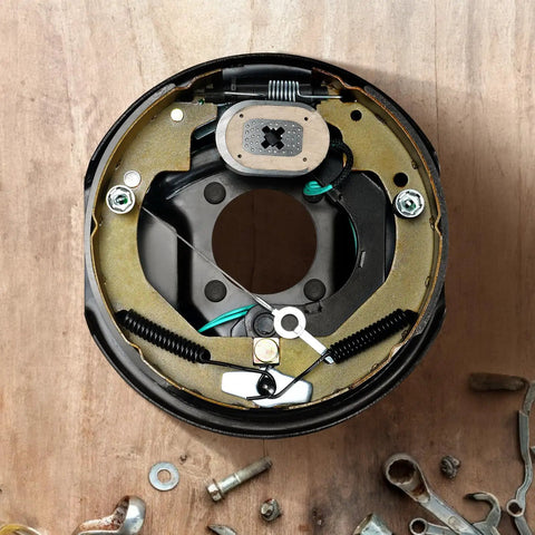 Top view of VEVOR electric trailer brake assembly with backing plate, 10 x 2-1/4 in, self-adjusting