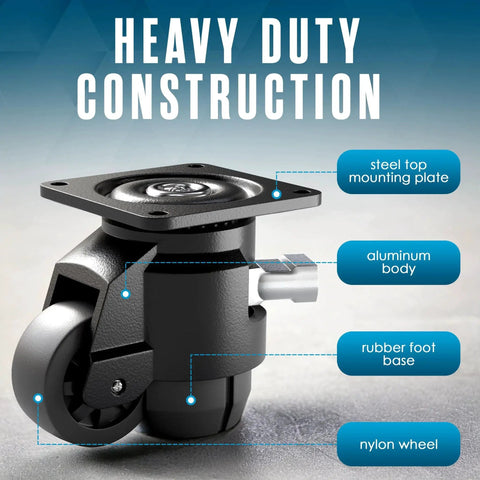 Leveling Casters With Retractable Feet For Stable Mobility On Tables, Machines And Furniture, aluminum body, nylon wheel