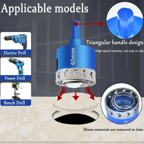 40mm diamond hole saw bit with quick eject spring for electric drills and stone drilling.