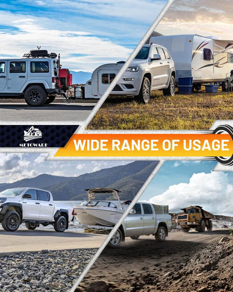 Stainless Steel Trailer Hitch Lock That Locks It Down For Class III And IV Hitches Five Eighths Inch Pin Fits Two Inch And Two Point Five Inch Receivers Heavy Duty Anti Theft Receiver Lock With Eight Anti Rattle O Rings And Waterproof Cap in use on various vehicles.