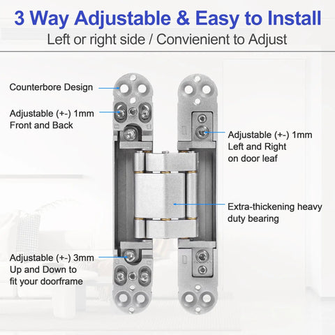 2 Pack 6 Inch Hidden Door Hinges For Doors Concealed Invisible Hinges With 180 Degree Swing Heavy Duty 3 Way Adjustable Silver XMZ DDUP Built To Last Durable Door Hardware For Residential And Commercial Use