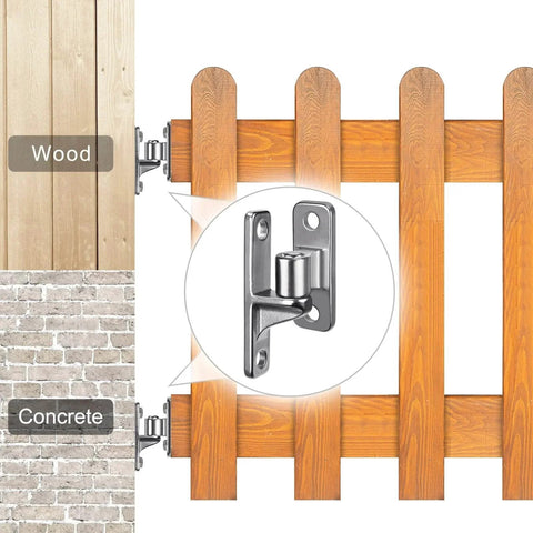 304 Stainless Steel Gate Hinges Heavy Duty 600 Pound Capacity Five Eighth Inch Non Welded One Piece Design Wall Mount Hinges on wooden fence