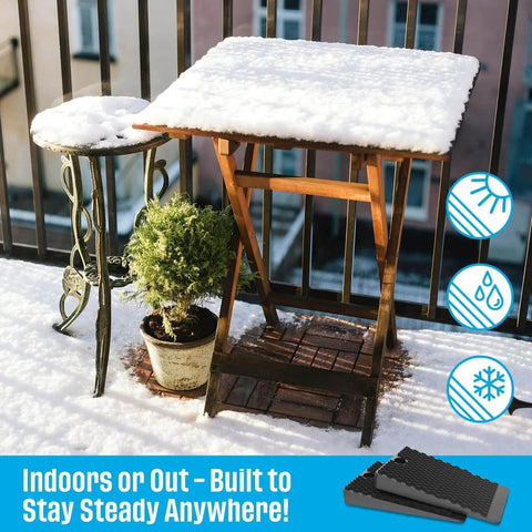 Non Slip Rubber Furniture Levelers Shims 32 Piece Jar for leveling tables and furniture outdoors on snowy patio