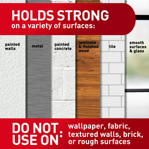 Clear Variety Pack For Damage Free Hanging suitable for painted walls, metal, painted concrete, wood, tile, not for textured surfaces