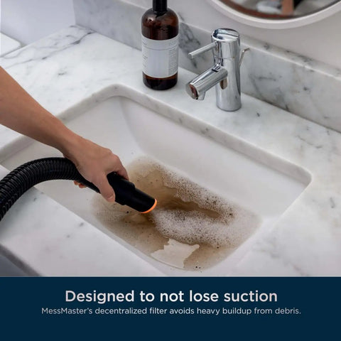 MessMaster Portable Wet Dry Vacuum One Gallon Capacity With True Grip Accessory Suite cleaning soap residue in sink