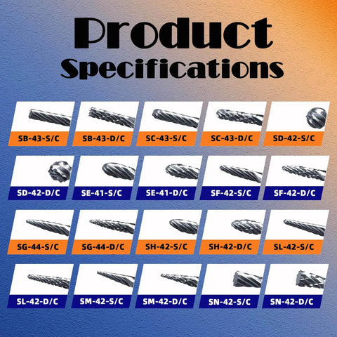 Grid display of Pro Grade Carbide Rotary File Set For Precision Metal And Wood Carving Deburring And Jewelry Making Includes Double Cut And Single Cut Burrs