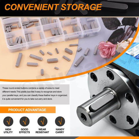 140Pcs Key Stock Set, 304 Stainless Keystock Kit With Round Ended Feather Keys, 16 Sizes For Shaft Keyways