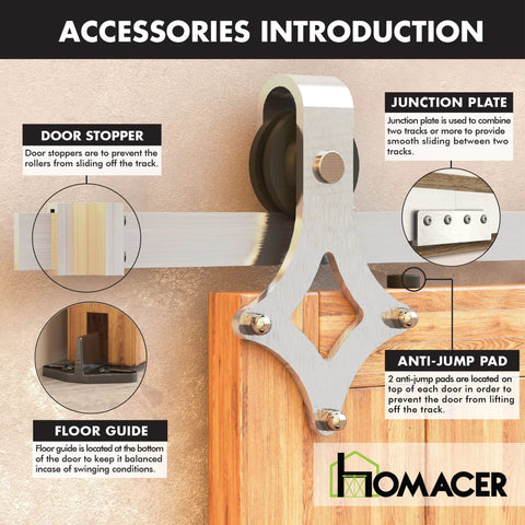 Brushed Nickel Sliding Barn Door Hardware Kit For Double Doors, 9ft Flat Track With Diamond Rollers, Heavy Duty Interior Use