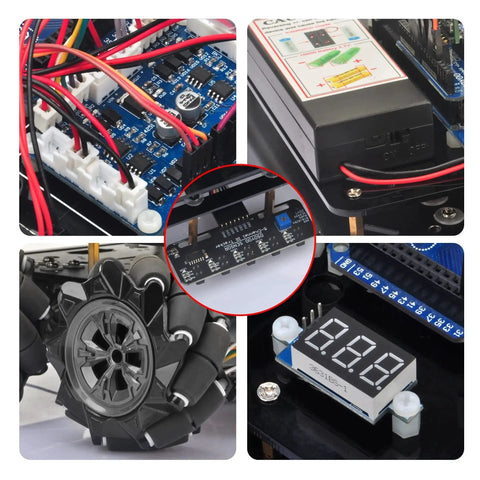 Omni Directional Mecanum Wheels Robotic Car Kit For Arduino Mega 2560 parts including electronics, sensor, and display components