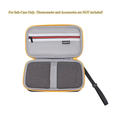 Open hard case for infrared thermometers 62 Max 59 Max 64 Max with YKK zipper, showing EVA interior and mesh pocket