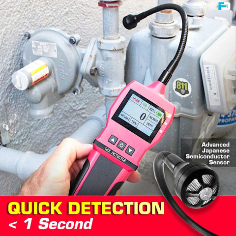 Ultra Fast Gas Leak Detector with 1 Second Sensor for Inspectors and Techs testing gas pipes, featuring color LCD and flexible probe by Forensics