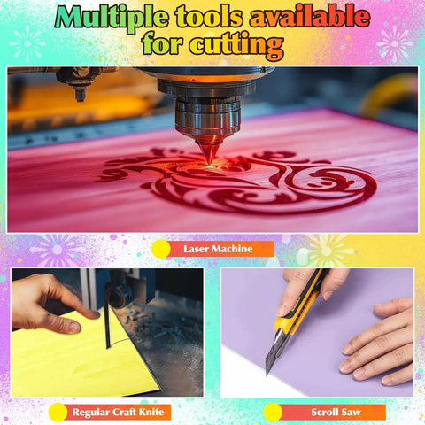 Vibrant Colored Plywood Sheets Bundle, 18 Sheets, 18 X 12 Inches, One Eighth Inch Thick, Great For Laser Cutting And Engraving, DIY Crafts And Architectural Model Making, Geelin