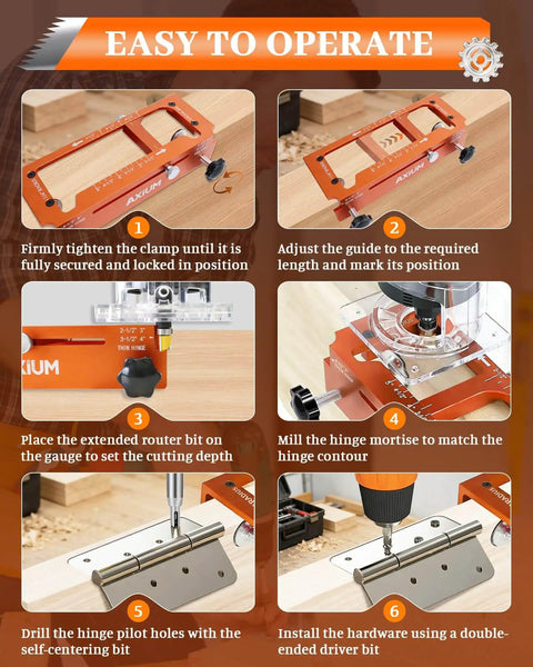 Step-by-step guide using Pro Grade Aluminum Door Hinge Jig Router Template, Adjustable Mortise Jig for accurate hinge mortises.
