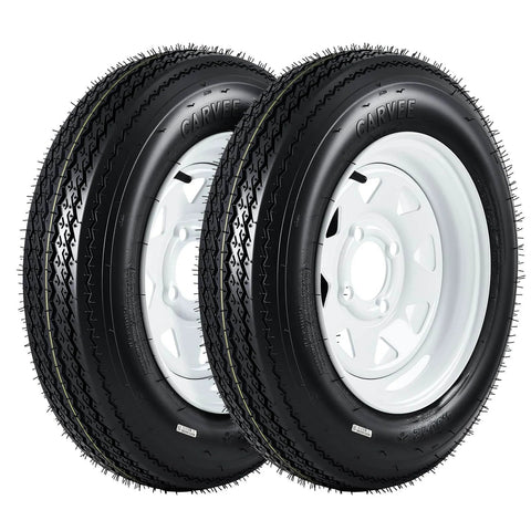 4.80-12 Bias Ply Trailer Tire And Wheel Assembly Set Of 2 With White 12 Inch Spoke Wheel Four Lug Four Inch PCD Load Range C 6PR
