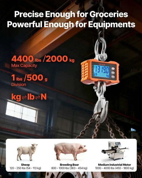 Beast Of A Digital Crane Scale With 4400 Lbs Capacity, Heavy Duty Industrial Hanging Scale Featuring Cast Aluminum Case And LCD Display