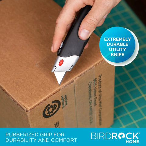 Heavy Duty Utility Knife Set With Retractable Box Cutter And Rubber Handle, cutting cardboard with rubberized grip