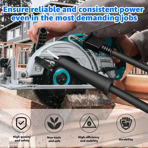 Heavy Duty Replacement Power Cord 664463-0 2X14X8 SJ for Circular Saws being used with a Makita circular saw on a wooden board