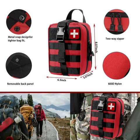 293 Piece First Aid Kit Set With MOLLE Pouches For Outdoor Activities And Travel In Red Everyday Carry Ready Emergency Survival
