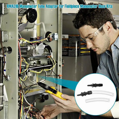 RMA316 manometer tube adapters, 3/16 to 5/16, 2 pcs, black fittings with clear tubing for Fieldpiece manometer connections