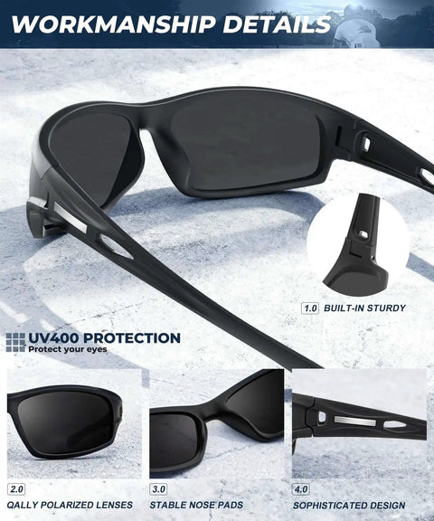 Side view of polarized sunglasses for men with UV400 protection for fishing driving running cycling and outdoor sports