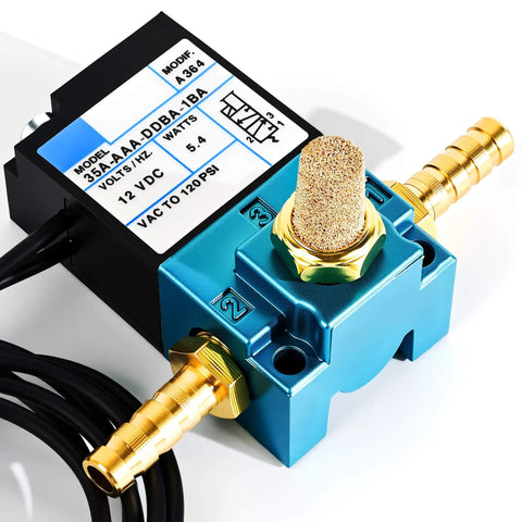 12V 5.4W 3-Port Electronic Boost Control Solenoid Valve With Carbon Steel Body And Brass Fittings, 6mm Threaded Connector, Model 35A-AAA-DDBA-1BA