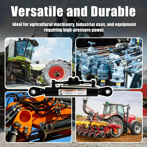 Collage showcasing Hydraulic Top Link Cat 1-1 With Locking Block 18 1/8 To 26 3/8 In Check Valves in agriculture and machinery