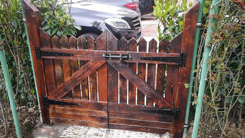Heavy Duty T Strap Shed Gate Hinge Set For Indoor Outdoor Doors And Barn Gates 6 And 12 Inch Iron Black Finish With Chrome Plated Zinc