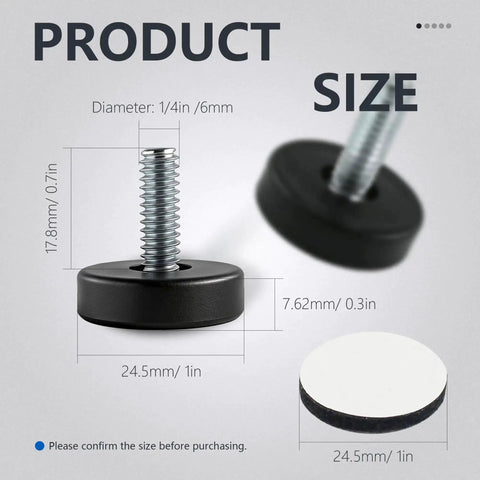 Fourteen Pack Furniture Leveling Feet Set With One Quarter Inch Thread, Adjustable Levelers Galvanized Steel Black Plastic Base