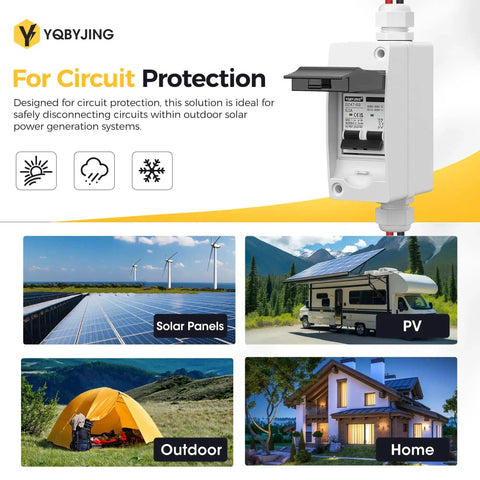 63 Amp Solar Panel Disconnect Switch And Two Pole Circuit Breaker For DC And AC Up To 500V With PV Connector IP65 Waterproof