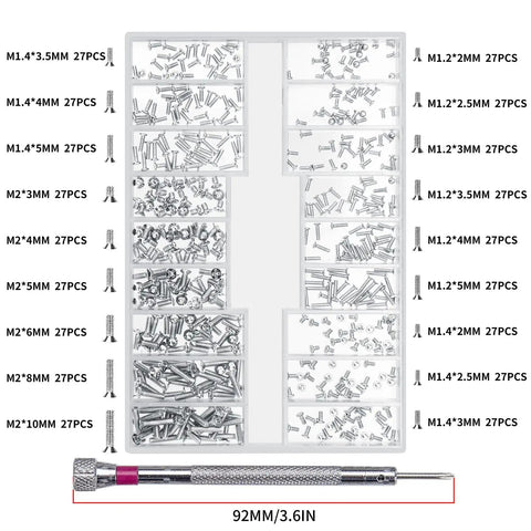 500 Pcs Tiny Laptop Screw Set M1.2 M1.4 M2 Crosshead Mini Screws with storage box and screwdriver
