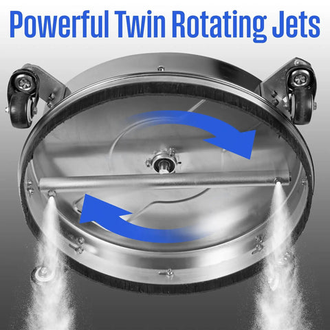 16.5 Inch Surface Cleaner Attachment For Pressure Washers Stainless Steel Up To 4400 PSI showing underside with twin jets