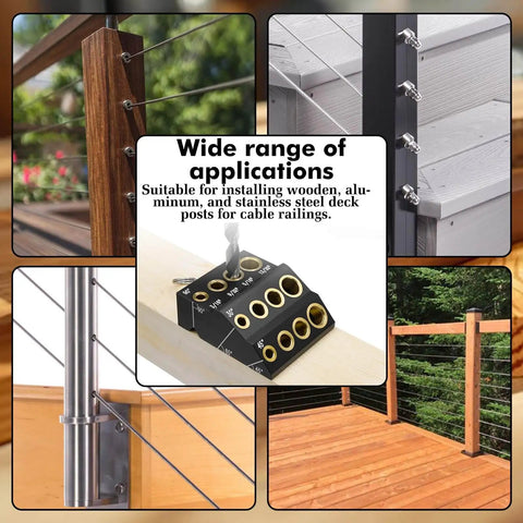30 45 90 Degree Drill Guide for Hand Drills Portable Metal Drill Jig installed on deck posts for cable railings