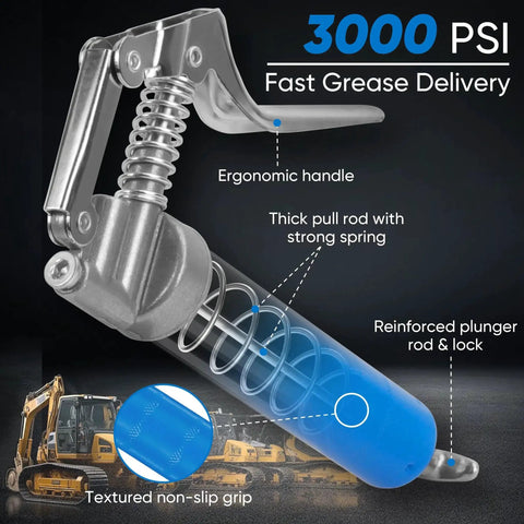 Mini Grease Gun Kit 3000 PSI With Double 3oz Cartridges And 12 Inch Flex Hose Pro Grade Reinforced Coupler For Automotive