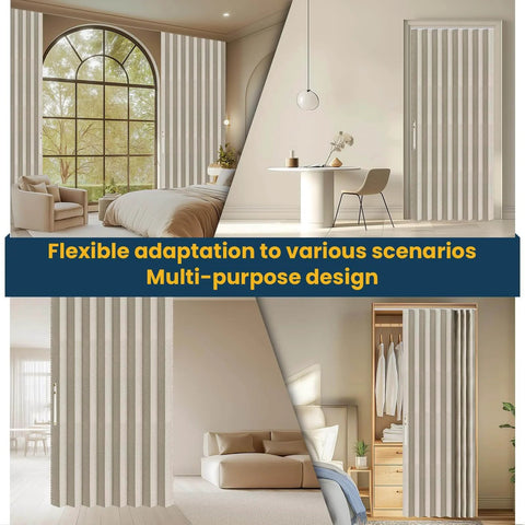 100 Percent Blackout Accordion Door Curtain For Sliding Glass Doors installed in bedroom and living room.