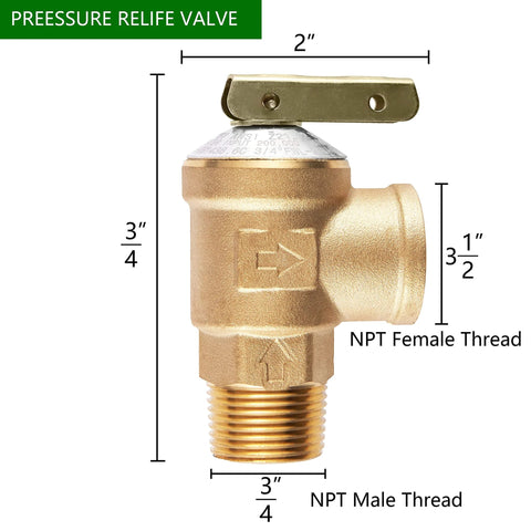 Brass pressure relief valve with lever for tankless water heater, 3/4 in IPS, NPT male/female threads, Amazon TOOL028