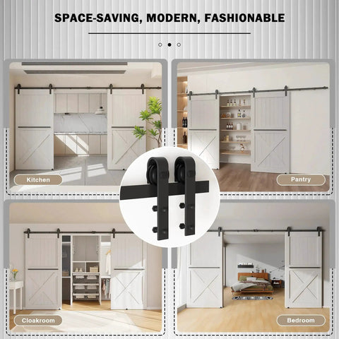 12 Foot Sliding Barn Door Hardware Kit Fits Double Doors Up To 36 Inch Wide Heavy Duty Carbon Steel Track Installed in Rooms