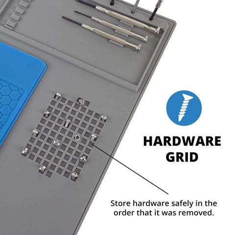 Removable Heat Resistant Silicone Soldering Mat With Magnetic Parts Tray, Hardware Grid And Electronic Project Organizers