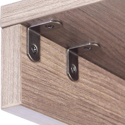 L Shaped Corner Bracket 1 Inch Right Angle Metal Support For Wood Shelves Cabinets Furniture Desks Drawers Pack Of 16 With Screws Gun Metal Black Finish installed under a wooden shelf