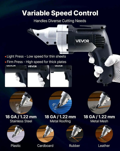 Electric Metal Shear With 360 Degree Swivel Head, 4.0 Amp Corded Sheet Metal Cutter, Variable Speed Control, versatile cutting