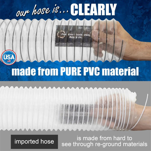 Comparison of 4 Inch By 20 Foot PVC Dust Collection Hose For Woodworking with pure PVC and imported re-ground materials.
