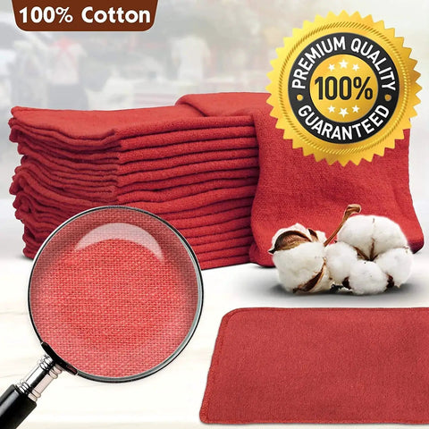 500 Pack 14x14 Shop Towels For Auto Mechanics 100 Percent Cotton Lint Free Commercial Grade Red Rags stacked