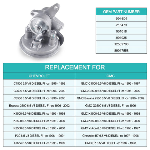 AULINK 904-801 mechanical vacuum pump, silver metal with mounting flange, for GM 6.5L V8 diesel engines