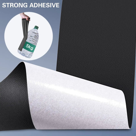 Leather Repair Patch Kit 4x63 Inch Self Adhesive Tape For Furniture And Car Seats Black showing strong adhesive backing and texture.
