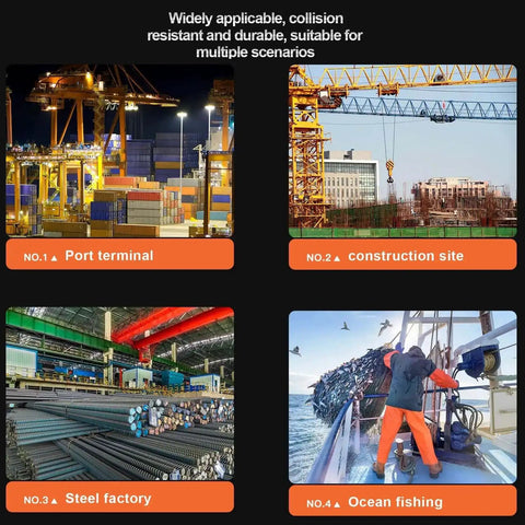 Heavy Duty Hanging Crane Scale 11000 Lbs 5T With Remote Control And LCD Display Measures Temperature And Humidity Built Tough Industrial Grade For Construction Factory Farm Silver in various industrial settings including port terminal, construction site, steel factory, ocean fishing.