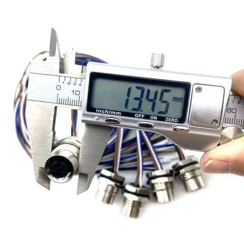 Caliper measuring diameter of 2Pcs 0.5 Meter M12 5 Pin A Coded Female Front Mount Connector Cable IP67 Waterproof Sensor Receptacle