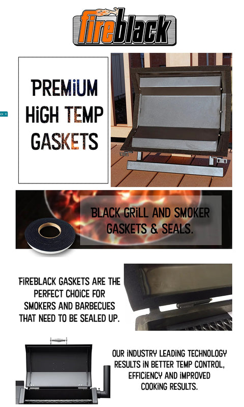Fireblack hi-temp BBQ smoker gasket, self-stick, 15 ft, 1/2 x 1/8, black