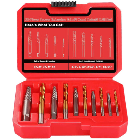 14 Piece Screw Extractor Set Heavy Duty With Left Hand Drill Bits For Removing Stripped Screws And Broken Bolts Made From 35Cr-Mo And 6542 HSS Steel Cobalt Easy Out Kit With Spiral Extractors