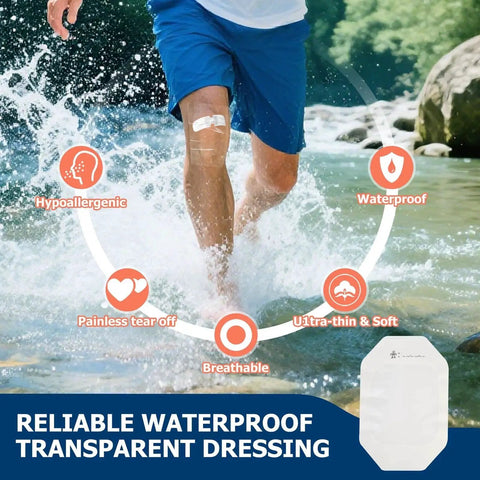 Man running through water showcasing reliable waterproof bandage from 368 Piece Waterproof First Aid Kit In A Compact Hard Case For Home.